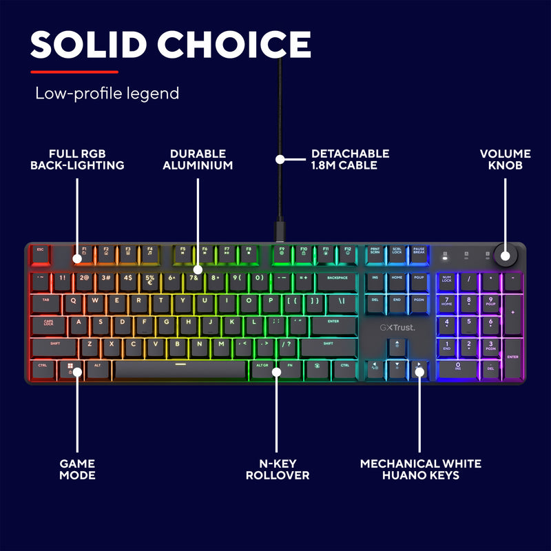 Afbeelding laden in galerijviewer, Trust gxt 866 torix mechanisch gaming toetsenbord (zwart, us lay-out (qwerty), huano red, 100%, rgb)