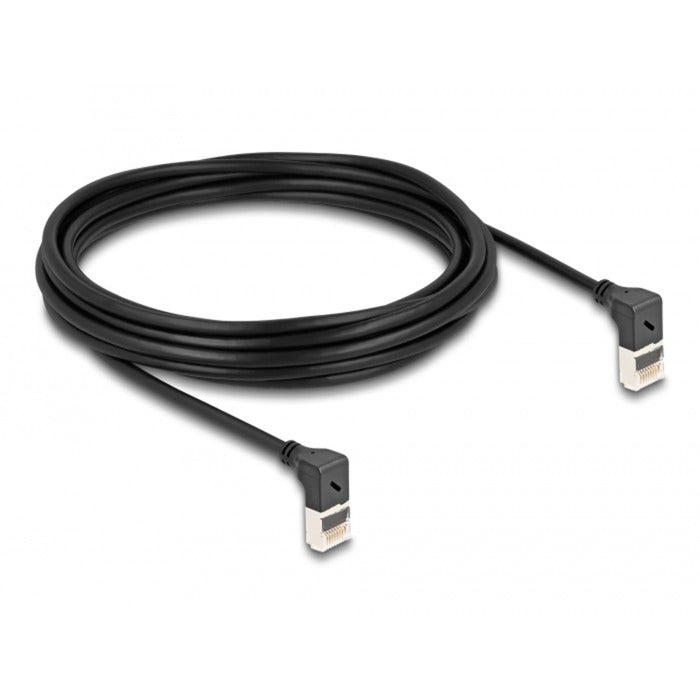 Afbeelding laden in galerijviewer, Delock rj45 network cable cat.6a s ftp slim 90° upwards upwards angled 5 m kabel (zwart)