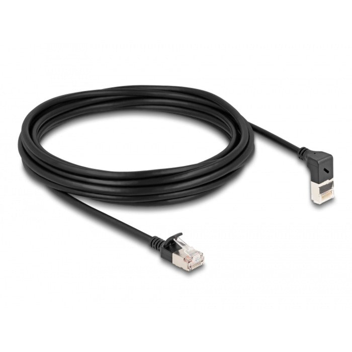 Afbeelding laden in galerijviewer, Delock rj45 network cable cat.6a s ftp slim 90° upwards angled straight 5 m kabel (zwart)