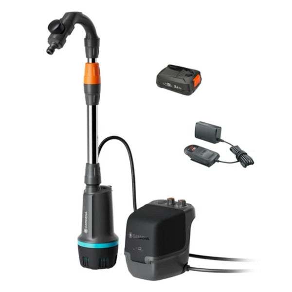 Afbeelding laden in galerijviewer, Gardena accu regentonpomp 2400 comfortautomatic 18v p4a gebruiksklare set incl. accu en oplader (donkergrijs zwart, 14605-20 | pomp | accu | oplader | buis en aansluiting)