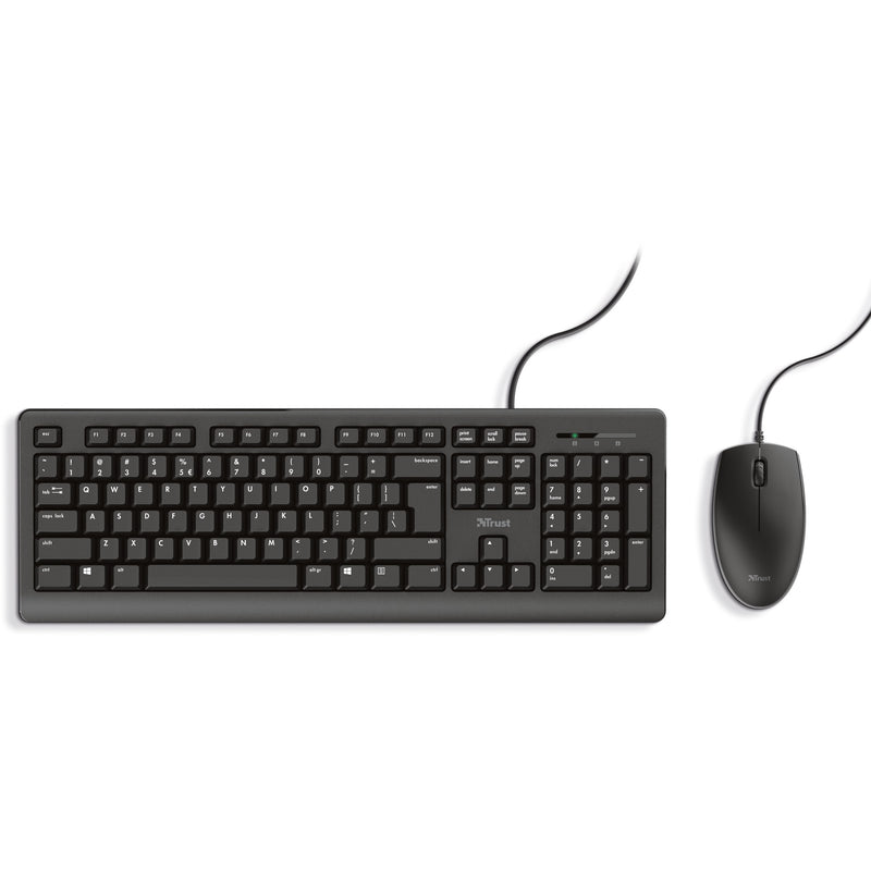 Afbeelding laden in galerijviewer, Trust primo keyboard mouse set desktopset (zwart, us lay-out (qwerty), membraan, 100%)