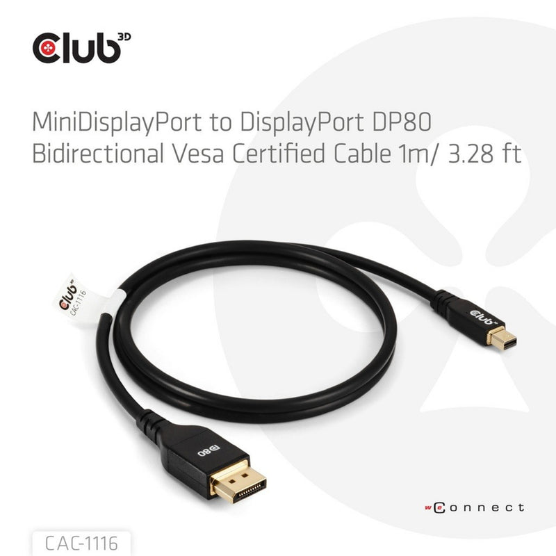 Afbeelding laden in galerijviewer, Club 3d minidisplayport naar displayport dp80 bidirectioneel adapter (zwart, 1 meter, vesa-gecertificeerd)