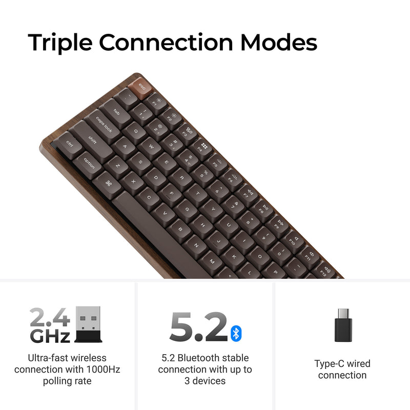 Afbeelding laden in galerijviewer, Keychron k3 max-h1w all-wood special edition rgb mechanisch toetsenbord (houtkleur, us lay-out (qwerty), milk pom red, 75%, rgb leds, double-shot pbt, hot swap, 2.4ghz | bluetooth 5.1 | usb-c)