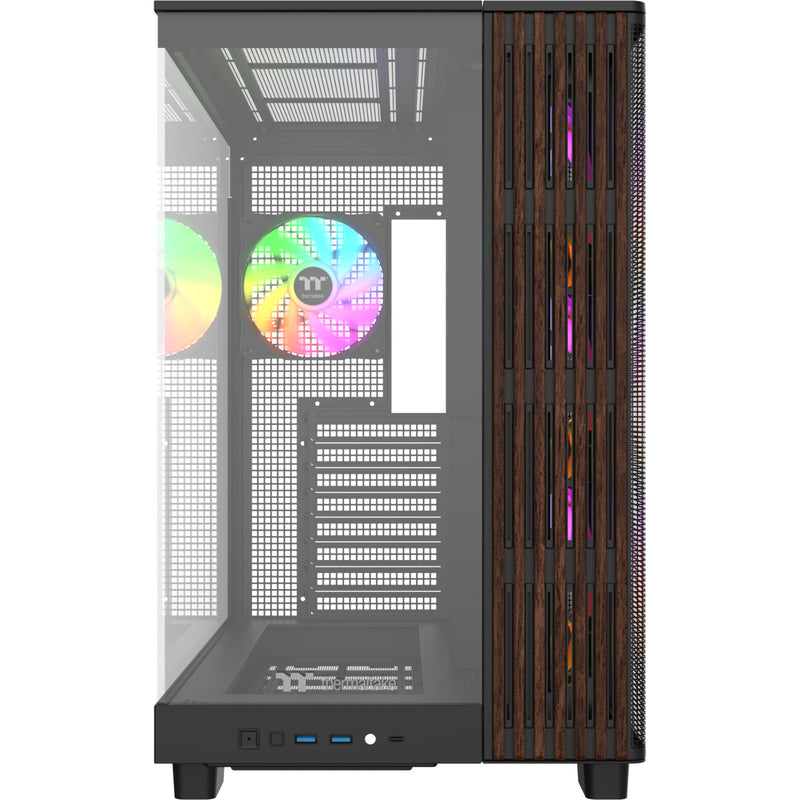 Afbeelding laden in galerijviewer, Thermaltake view 380 xl ws argb midi tower behuizing (zwart houtkleur | 2x usb-a | 1x usb-c | rgb | tempered glass)