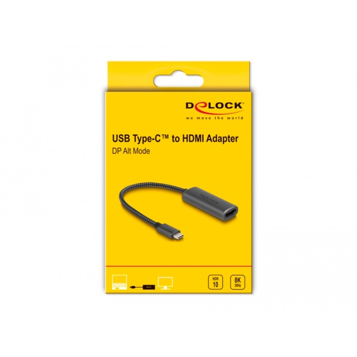 Afbeelding laden in galerijviewer, Delock usb-c (male) > hdmi (female) (dp alt mode) adapter (grijs, 0,2 meter)