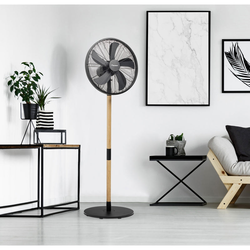 Afbeelding laden in galerijviewer, Bestron dfs45wb design statiefventilator (zwart houtkleur, ø 45 cm | stijlvol hout desgin)