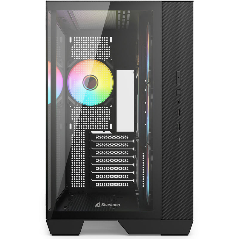 Afbeelding laden in galerijviewer, Sharkoon steel shark midi tower behuizing (zwart | 2x usb-a | 1x usb-c | rgb | tempered glass)