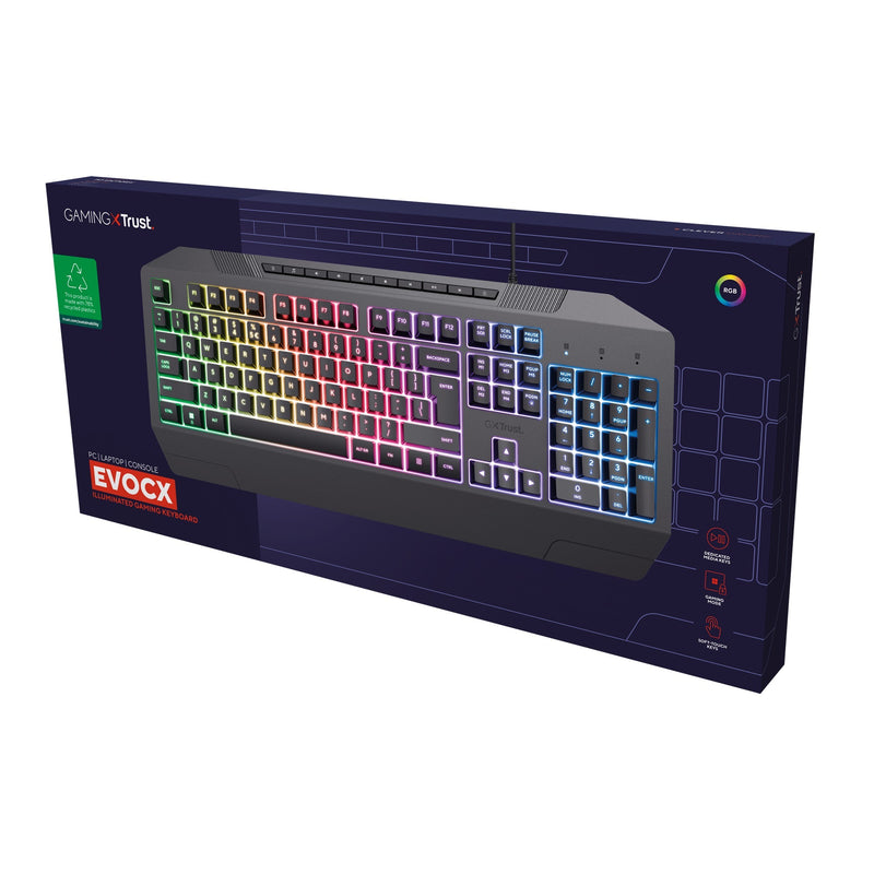 Afbeelding laden in galerijviewer, Trust gxt 836 evocx rgb gaming toetsenbord (zwart, us lay-out (qwerty), membraan, 100%, rgb)