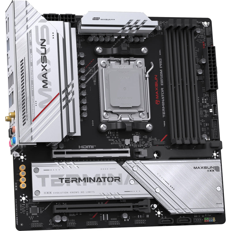 Afbeelding laden in galerijviewer, Maxsun ms-terminator b850m pro wifi socket am5 moederbord (zwart, raid, 2.5 gb-lan, wlan, bt, sound, µatx)