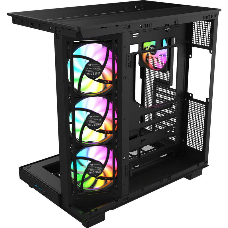 Afbeelding laden in galerijviewer, Thermaltake view 380 xl ws argb midi tower behuizing (zwart houtkleur | 2x usb-a | 1x usb-c | rgb | tempered glass)