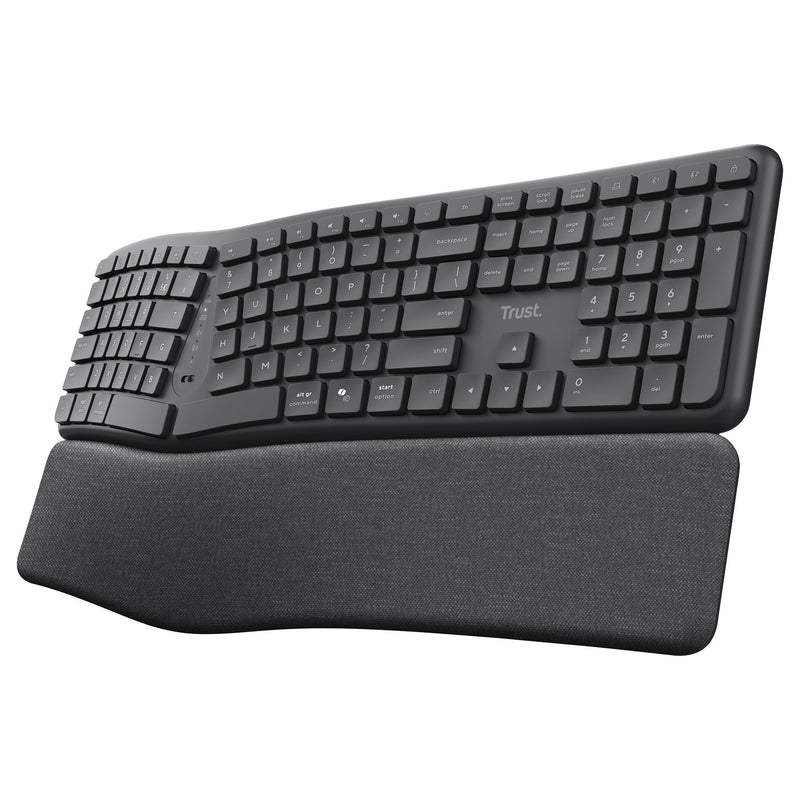 Afbeelding laden in galerijviewer, Trust keyra ergonomisch draadloos toetsenbord (zwart, us lay-out (qwerty), 100%, 2.4 ghz usb | bluetooth)