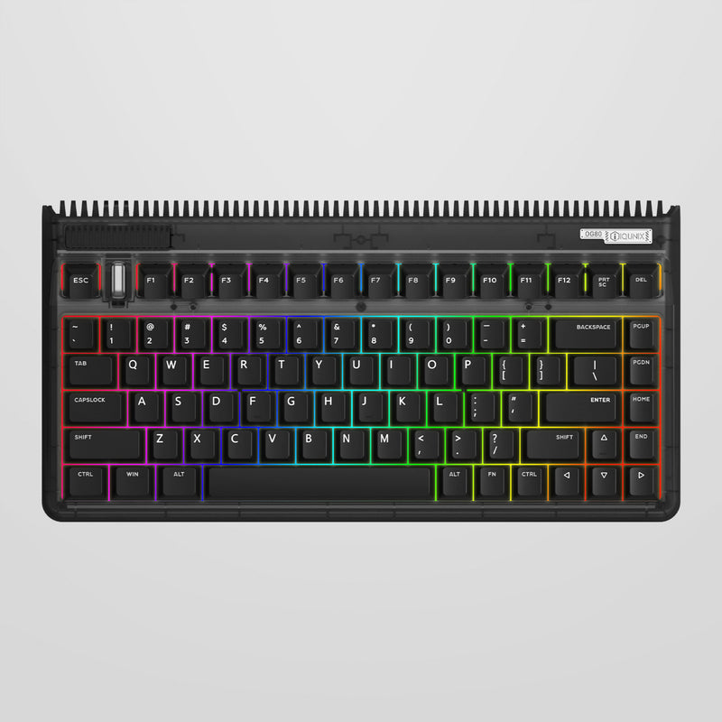 Afbeelding laden in galerijviewer, Iqunix og80 dark side wireless mechanical keyboard (zwart, us lay-out (qwerty), gateron red, 80% (tkl), rgb leds, hot-swappable, pbt, 2.4ghz | bluetooth 5.1 | usb-c)