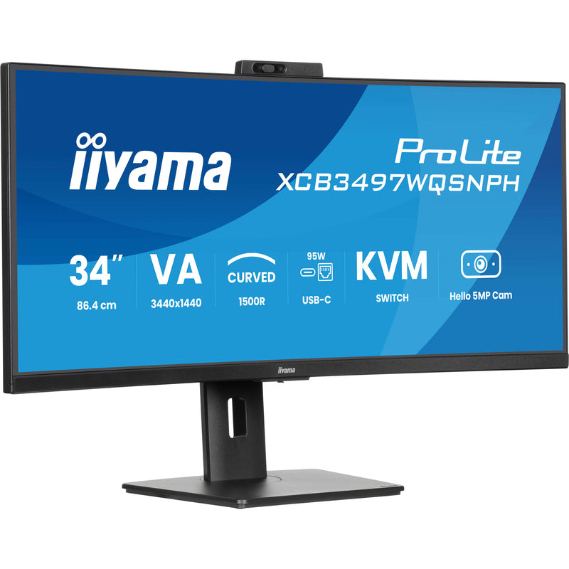 Afbeelding laden in galerijviewer, Iiyama prolite xcb3497wqsnph-b1 34 curved ultrawide monitor (zwart, 2x hdmi, displayport, 2x usb-a, 3x usb-c, rj-45)