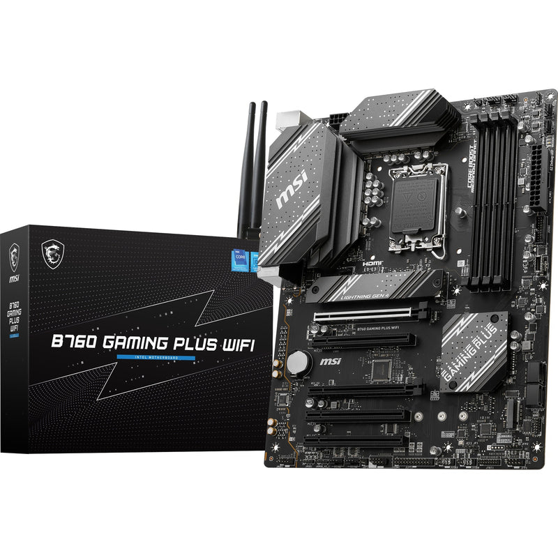 Afbeelding laden in galerijviewer, Msi b760 gaming plus wifi socket 1700 moederbord (grijs zwart, raid, 2.5gb-lan, wi-fi 6e, bt, sound, atx)