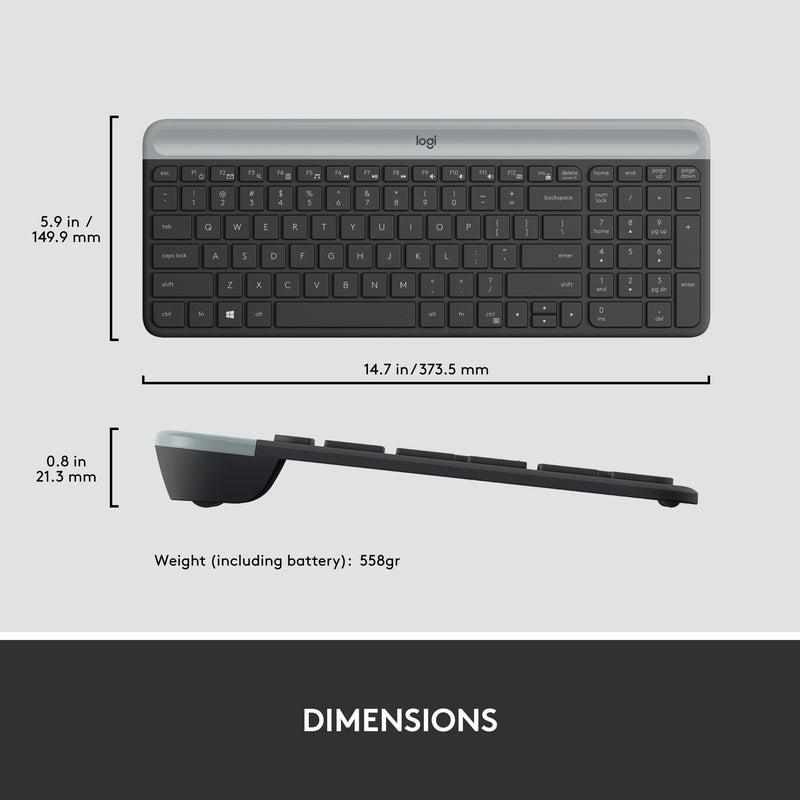 Afbeelding laden in galerijviewer, Logitech mk470 slim draadloze desktopset (zwart, us-international lay-out (qwerty), scissor switches, 100%, 1000 dpi)