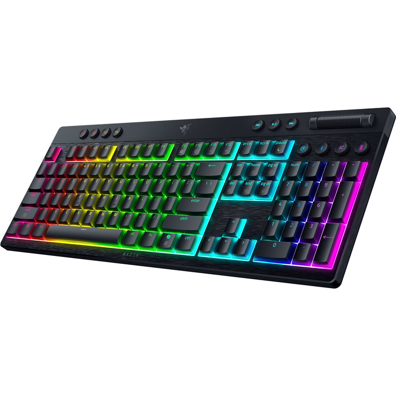 Afbeelding laden in galerijviewer, Razer blackwidow v4 hyperspeed mechanisch gaming toetsenbord (zwart, us lay-out (qwerty), low-profile green , 100%, double-shot pbt)