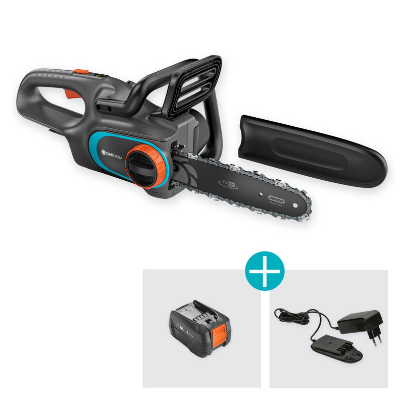 Afbeelding laden in galerijviewer, Gardena accukettingzaag powersaw 250 18v (grijs turquoise, accu en oplader inbegrepen, power for all alliance)