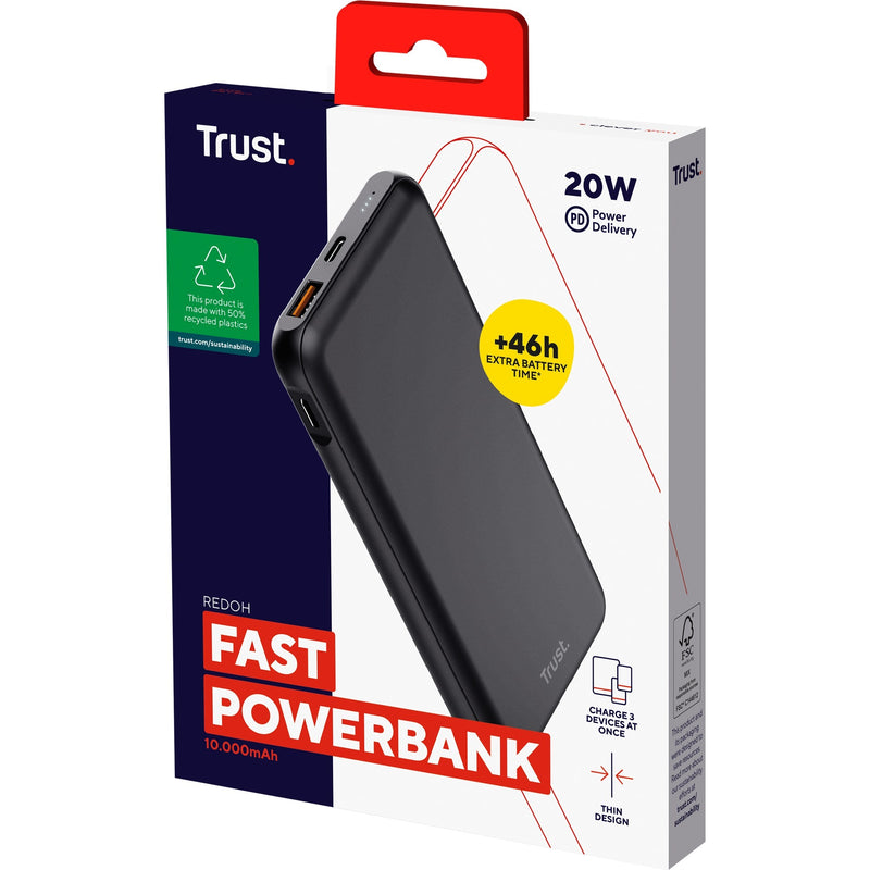 Afbeelding laden in galerijviewer, Trust redoh fast 10.000mah powerbank (zwart)