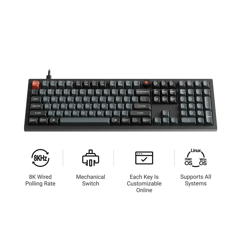 Afbeelding laden in galerijviewer, Keychron v6w-d1 8k qmk wired custom mechanical keyboard (zwart, us lay-out (qwerty), super red, 100%, rgb leds, double-shot pbt, hot swap, 8k, knop)