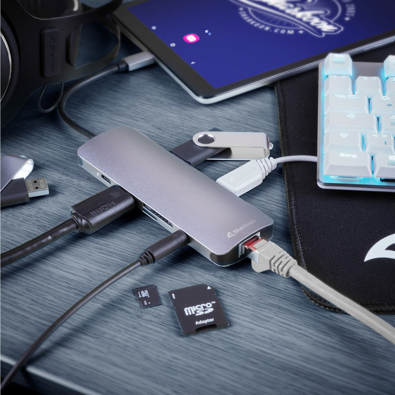 Afbeelding laden in galerijviewer, Sharkoon usb 3.0 type c combo adapter dockingstation (donkergrijs)