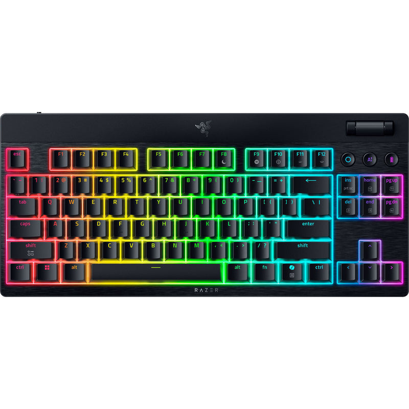 Afbeelding laden in galerijviewer, Razer blackwidow v4 low-profile rgb mechanisch gaming toetsenbord (zwart, us lay-out (qwerty), low-profile green , 80% (tkl))