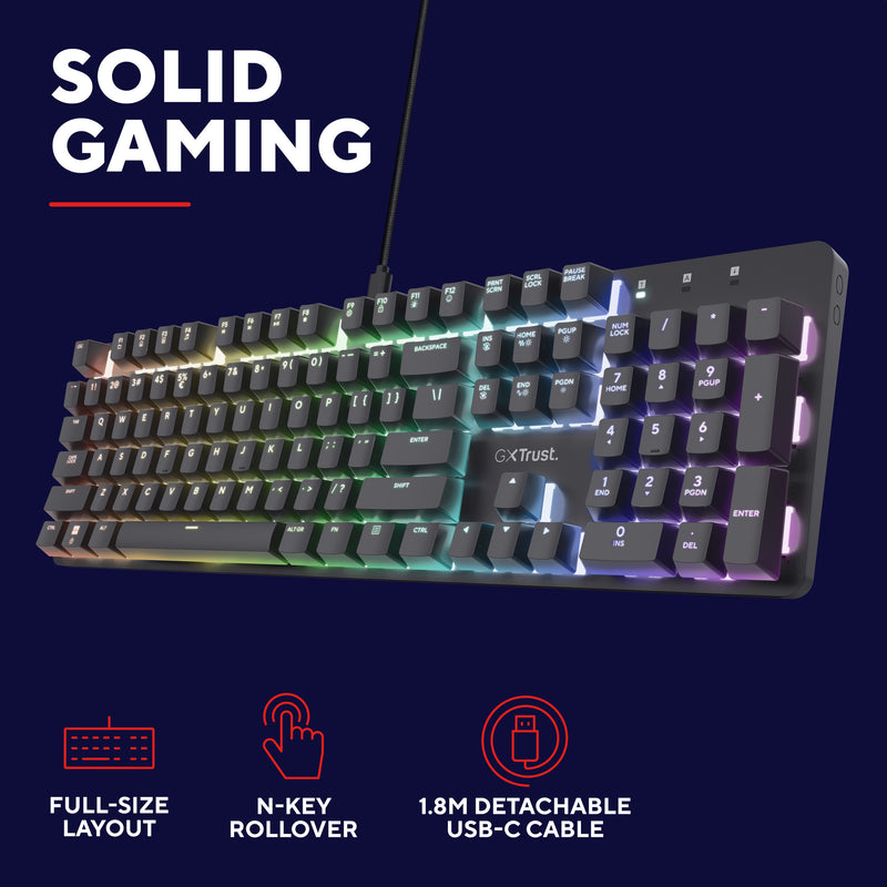 Afbeelding laden in galerijviewer, Trust gxt 871 zora mechanisch gaming toetsenbord (zwart, us lay-out (qwerty), huano red, 100%, rgb)