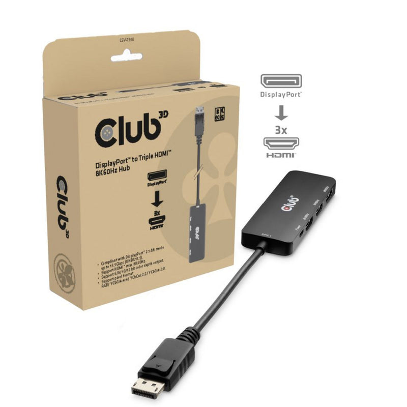 Afbeelding laden in galerijviewer, Club 3d displayport naar triple hdmi 8k60hz hub (zwart)