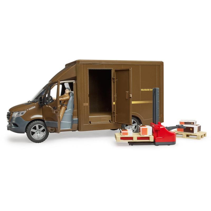 Afbeelding laden in galerijviewer, Bruder mb sprinter ups met chauffeur en toebehoren modelvoertuig (02678)