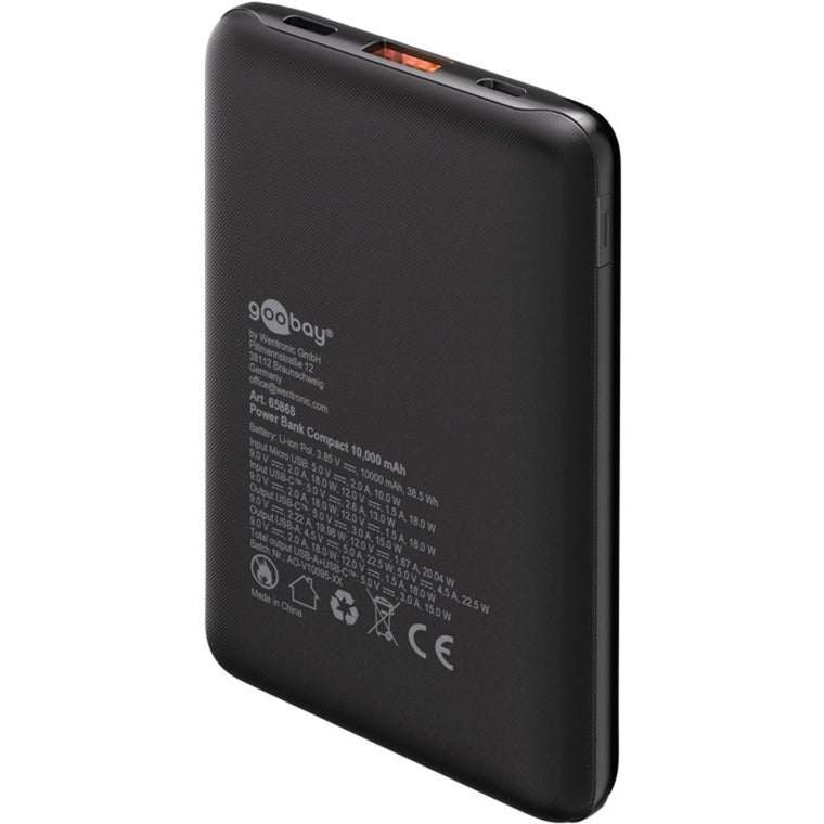 Afbeelding laden in galerijviewer, Goobay powerbank compact 10.000 mah (zwart, 10 ah, 1x usb-a, 1x usb-c, power delivery, quick charge)