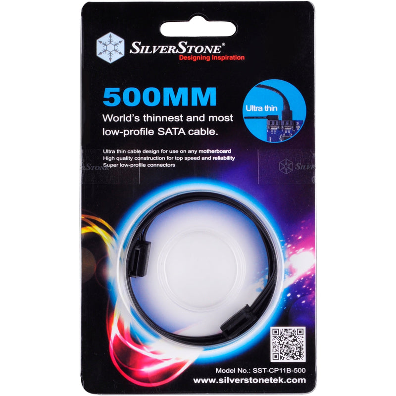 Afbeelding laden in galerijviewer, Silverstone sata iii kabel 50cm (zwart, 6gb s, low profile connector, cp11b-500)
