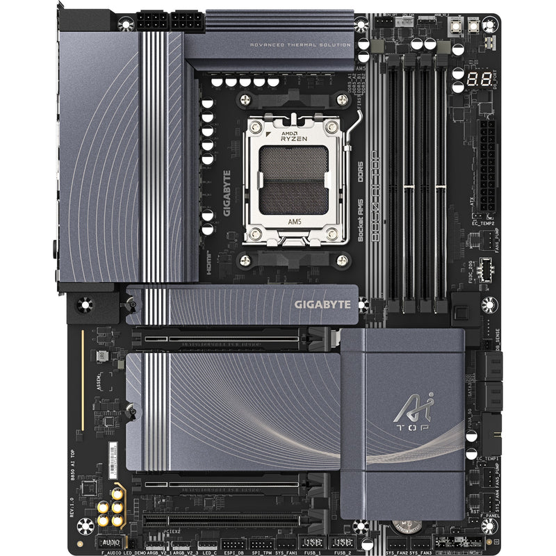 Afbeelding laden in galerijviewer, Gigabyte b850 ai top socket am5 moederbord (zwart grijs, raid, 2x 10 gb-lan, wi-fi 7, bt, sound, atx)