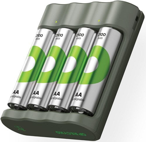 Afbeelding laden in galerijviewer, Gp usb batterijlader + 4 x aa-batterijen 2100mah nimh