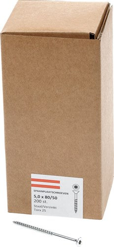 Afbeelding laden in galerijviewer, Hoenderdaal fasteners hoenderdaal spaanplaatschroef verzinkt platkop deeldraad torx tx25 5.0x80 50 | 200 stuks - 0206.01.42401
