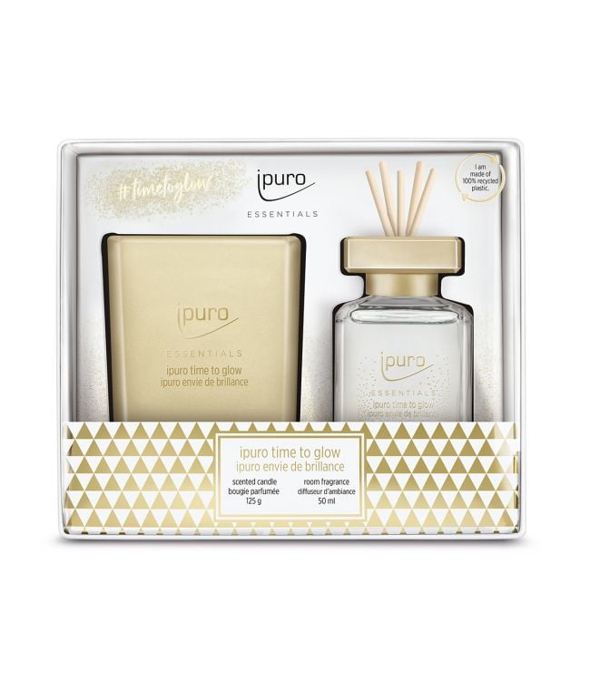 Afbeelding laden in galerijviewer, Ipuro geurdiffuser time to glow 50ml + geurkaars 125gr