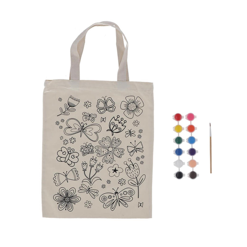 Afbeelding laden in galerijviewer, Esschert design inkleurtas vlinders met kwast en 12 kleuren verf 29x35,5cm polyester