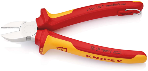 Afbeelding laden in galerijviewer, Knipex zijsnijtang | 180 mm lengte | geïsoleerd | meercomponenten-omhullingen | vde-goedgekeurd | geïntegreerde bescherming - 70 06 180 t bk