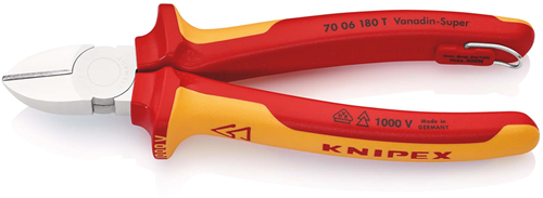 Afbeelding laden in galerijviewer, Knipex zijsnijtang | 180 mm lengte | geïsoleerd | meercomponenten-omhullingen | vde-goedgekeurd | geïntegreerde bescherming - 70 06 180 t bk