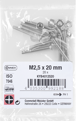 Afbeelding laden in galerijviewer, Connex metaalschroef pk m2,5x20 vz ph 20st - kyb4012520