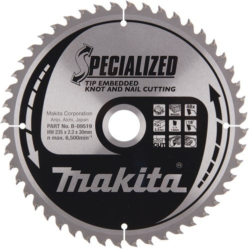 Afbeelding laden in galerijviewer, Makita accessoires makita b-09519 cirkelzaagblad hout (noest spijker) | embedded tip | 235 x 30 mm | 48-tands