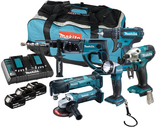 Afbeelding laden in galerijviewer, Makita dlx6100px1 | lxt accu combiset 18v dhp482 + dhr202 + dtm51 + dtd156 + dga452 + dml802 in tas (3x 3.0ah accu + dc18rd duolader) - dlx6100px1