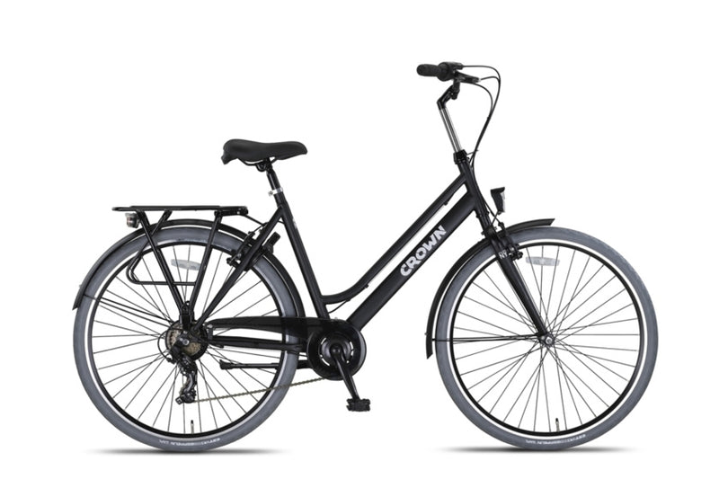 Afbeelding laden in galerijviewer, Crown new york 28 inch 53 cm dames 7v v-brakes matzwart