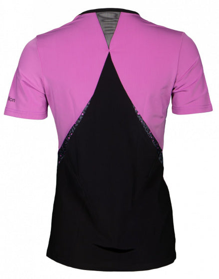 Afbeelding laden in galerijviewer, Papillon Sportshirt dames polyester elastaan roze zwart mt L