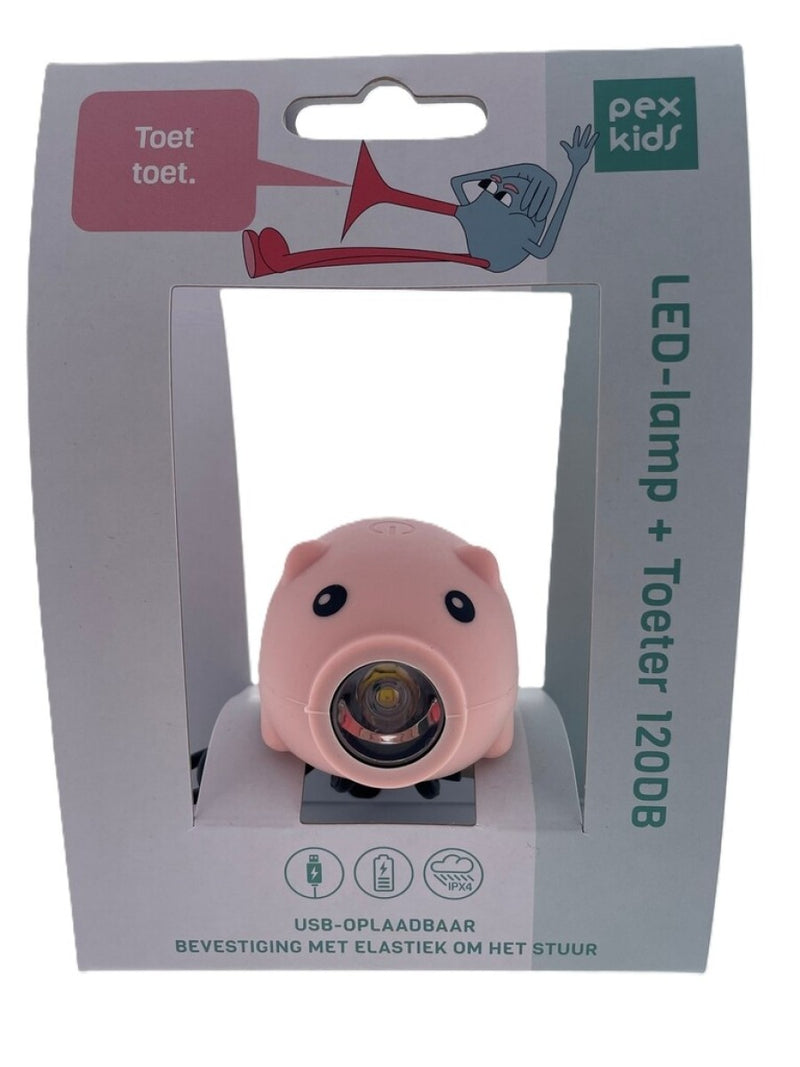 Afbeelding laden in galerijviewer, Pexkids fietstoeter varken met led lamp usb roze