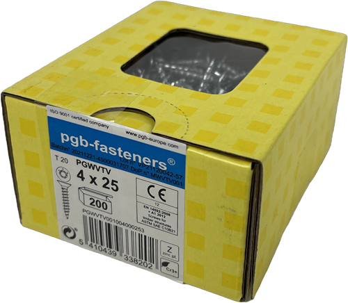 Afbeelding laden in galerijviewer, Pgb-europe pgb-fasteners universele spaanplaatschroef vk-t voldraad verzonken kop ø4,0x25 zn tx20 | 200 st | pgwvtv001004000253