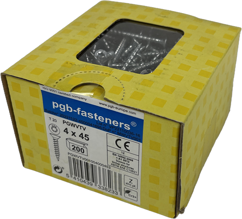 Afbeelding laden in galerijviewer, Pgb-europe pgb-fasteners universele spaanplaatschroef vk-t voldraad verzonken kop ø4,0x45 zn tx20 | 200 st | pgwvtv001004000453