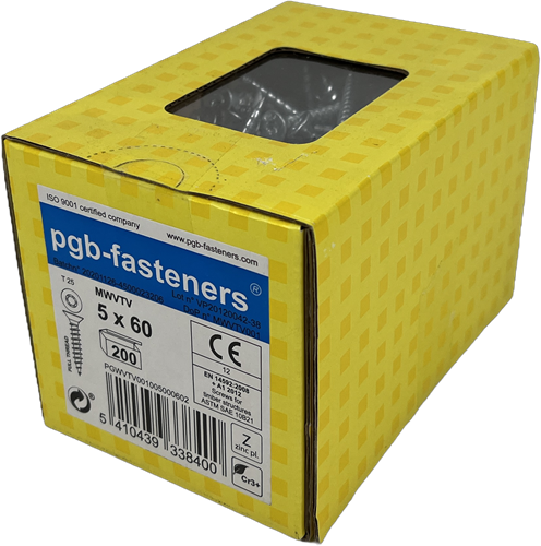 Afbeelding laden in galerijviewer, Pgb-europe pgb-fasteners universele spaanplaatschroef vk-t voldraad verzonken kop ø5,0x60 zn tx20 | 200 st | pgwvtv001005000602
