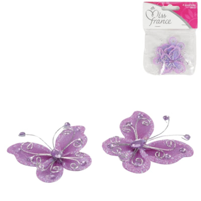 Afbeelding laden in galerijviewer, Decoratieve vlinder paars 4 cm set van 4 | 24 stuks