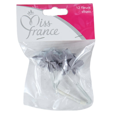 Afbeelding laden in galerijviewer, Miss france satijnen bloemen met strass grijs 13 cm 12 stuks | 24 stuks