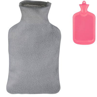 Afbeelding laden in galerijviewer, Relaxdays warmwater kruik met hoes roze grijs 1,5 l | 12 stuks