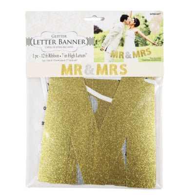 Afbeelding laden in galerijviewer, Amscan letterslinger mr mrs goud- zilverkleurig 365 cm | 24 stuks